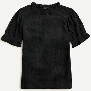 NWT J crew puff sleeve ruffle neck dressy t shirt blouse size small black